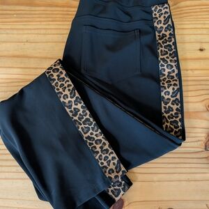 Joseph Ribkoff Black Pants with Leopard Print Trim